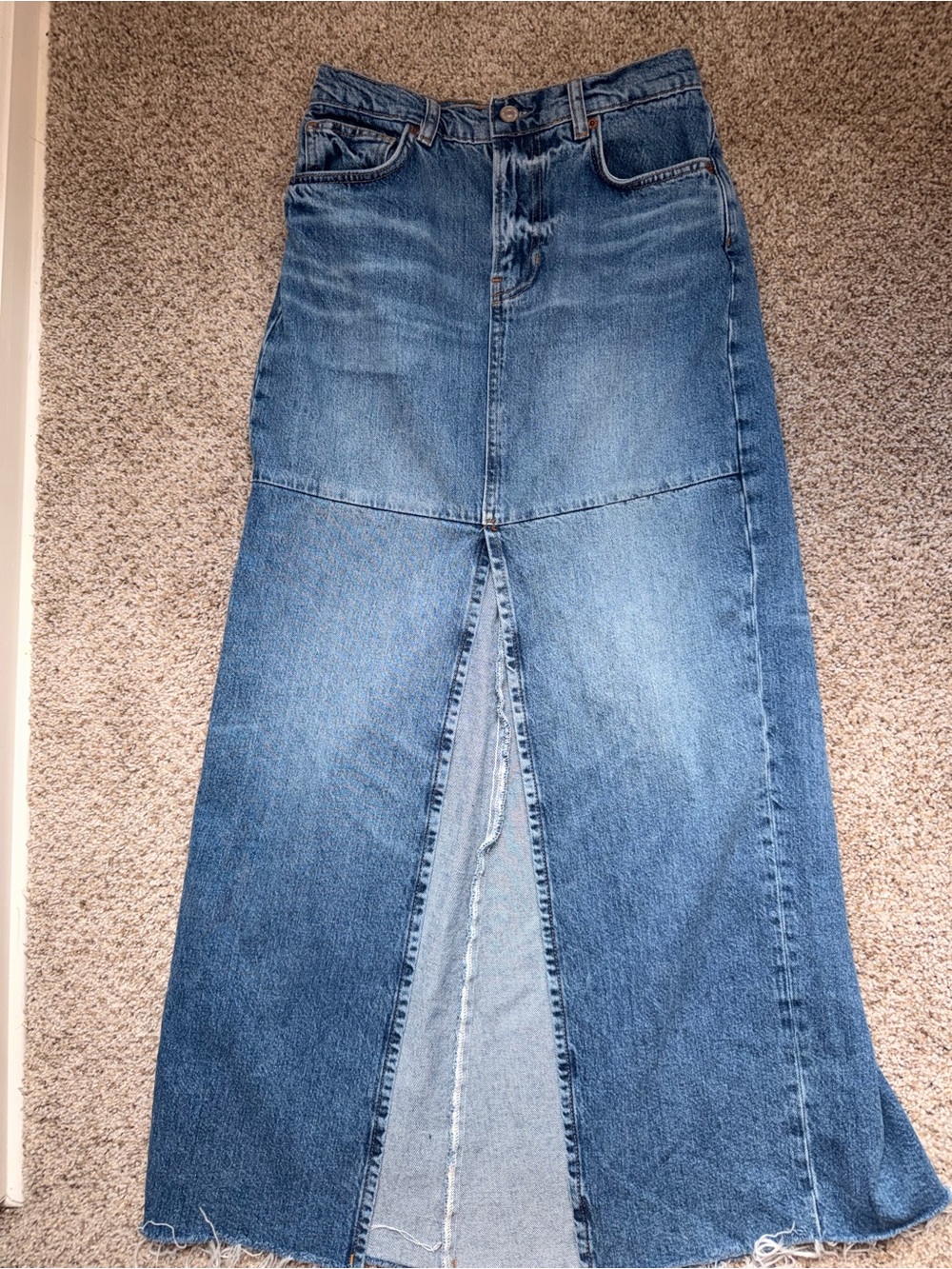 Reformation Blue Denim Maxi Skirt